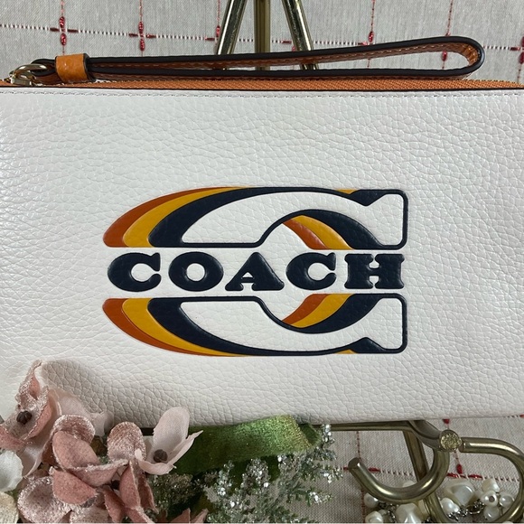 COACH Large Stamped Pebble Leather Corner Zip Wristlet Wallet Clutch CF458 New - Picture 2 of 7